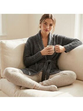 Barefoot Dreams Dark Gray Cozychic Lite Knit Ribbed Robe